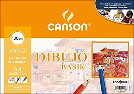Manipack 250 Papeles Dibujo Basik Liso Canson A4 130g/m²