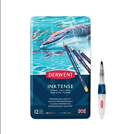 Metal box 12 pencils and brush with Inktense Derwent reservoir