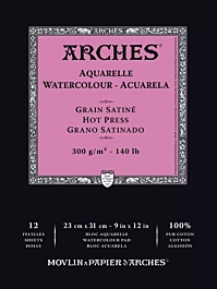 Blocco per Acquerello Incollato da 1 Lato Grana Satinata 300g/m² Arches 23x31cm