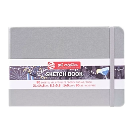 Notatnik „Sketch Book” w kolorze błyszczącego srebrnego metalu, ArtCreation, 140 g/m², 21 x 14,8 cm