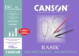 Zestaw 50 arkuszy papieru milimetrowego Basik Canson A3 100g/m²