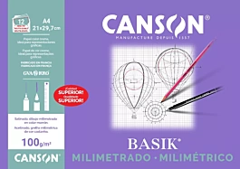 Mini Zestaw 12 arkuszy papieru milimetrowego Basik Canson A4 100g/m²
