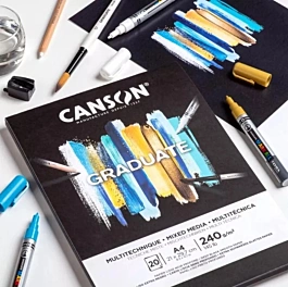 Bloc Mixed Media Graduate Negro Encolado 1 Lado Liso Canson A5 240g/m²