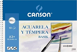 Bloc Acuarela Témpera Basik Espiral Liso Canson A3+ 370g/m²