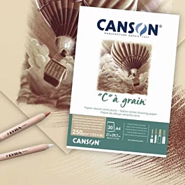 Canson A4 250g/m² Ocker Feinkorn Ocker Feinkorn Farbiger Zeichenblock "C" à Grain Geklebt 1 Seite
