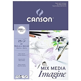 Bloc Imagine Mix Media Encolado 1 Lado Blanco Grano Fino Canson A1 200g/m²