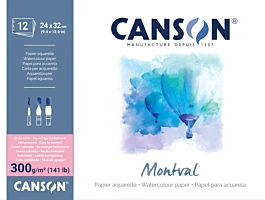 Cahier aquarelle Montval collé 1 face grain satiné Canson 24x32cm 300g/m².