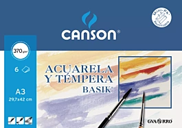 Minipack 6 Papeles Acuarela Témpera Basik Liso Canson A3 370g/m²