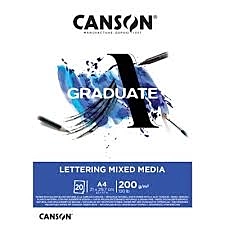 Bloc Lettering Graduate Lettering Mixed Media Encolado 1 Lado Grano Fino Canson A4 200g/m²
