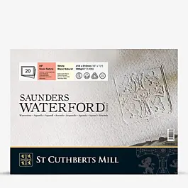 Bloc encolado a 4 lados grano satinado 20 hojas blanco natural Waterford St Cuthberts Mill 41x31cm