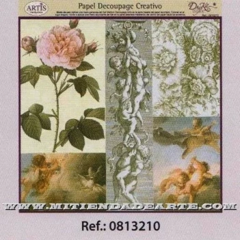 SUPER OFERTA **40%** Papel de Decoupage 0813210 Querubines y rosas 30x30cm Dayka
