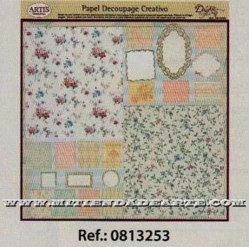 SUPER OFERTA **40%** Papel de decoupage 0813253 Patchwork de flores y orlas 30x30cm Dayka