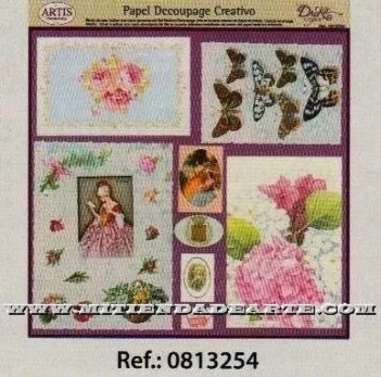 SUPER OFERTA **40%** Papel de Decoupage 0813254 Patchwork de flores y mariposas 30x30cm Dayka