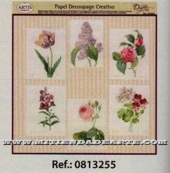 Papel de Decoupage 0813255  Rayas y flores 30x30 cm. Dayka