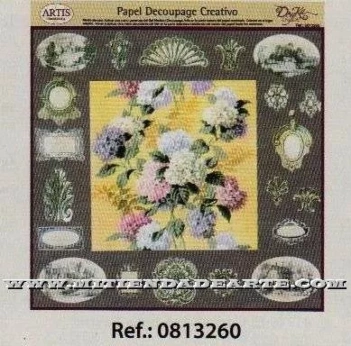 SUPER OFERTA **40%** Papel de Decoupage 0813260 Hortensias y orlas 30x30cm Dayka