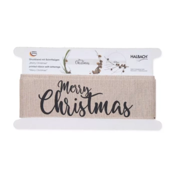 Merry Christmas Ribbon Natural Halbach 60mm