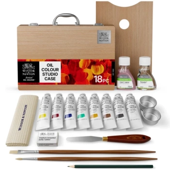 Maletín de madera 18 piezas óleo Artists Winsor and Newton