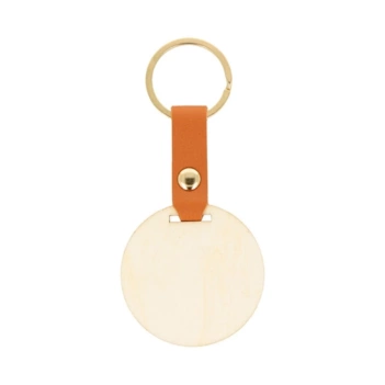 Artemio Circular wooden and leatherette key ring 