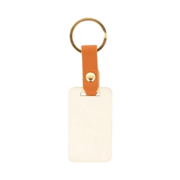 Artemio Rectangular wooden and leatherette key ring 