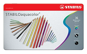 Lápices de color acuarelables STABILO aquacolor - Estuche  metal 24 uds surtidas