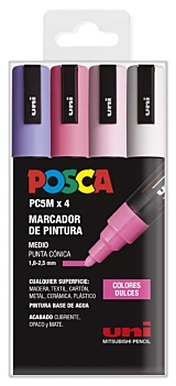 Etui 4 Marqueurs PC5M Pointe Conique Moyenne Couleurs Bonbons Uni Posca