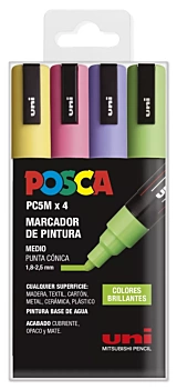 Etui 4 Marqueurs PC5M Pointe Conique Moyenne Couleurs Vives Uni Posca