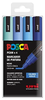 Etui 4 Marqueurs PC5M Pointe Moyenne Conique Tons Bleus Uni Posca