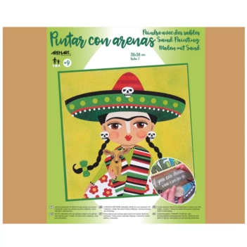 Kit Pintar con Arenas de Colores Frida Kahlo Sombrero Mexicano Arenart 38x38cm