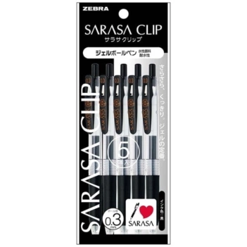 Set of 5 black gel pens Sarasa Clip Zebra 0,3mm