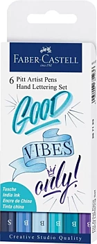 Zestaw 6 Markerów Pitt Artist Pen Hand Lettering Niebieskie Faber-Castell