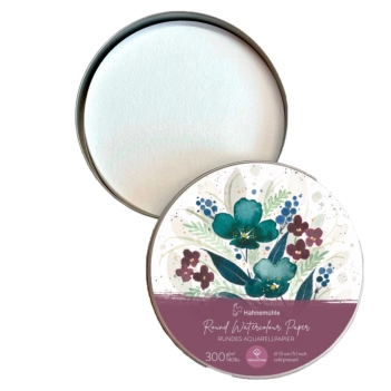 Caja metálica con papel acuarela grano fino Hahnemühle redondo 13cm 300g/m²