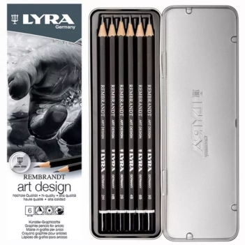Metallbox 6 einfache Bleistifte Art Design Rembrandt Lyra