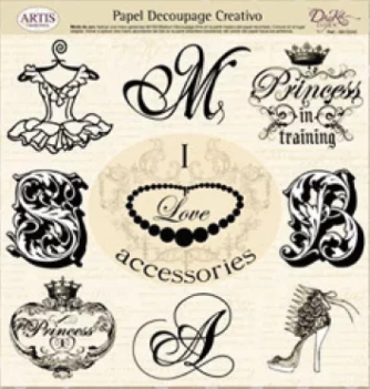 SUPER OFERTA **40%** Papel de Decoupage 0813340 Accesorios de Princesa 30x30cm Dayka