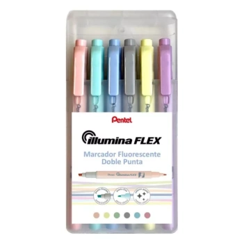 Set of 6 Pentel Illumina Flex pastel double-tip fluorescent markers