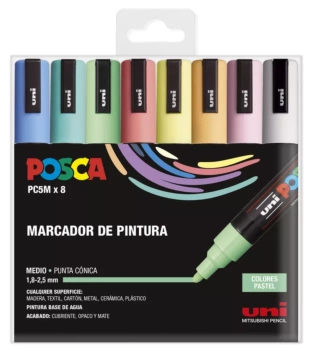 Estuche 8 Rotuladores Pastel PC5M Uni Posca