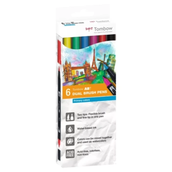 Tombow Dual Brush Primary Colours 6 Marker Pen Set