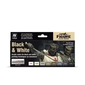 Set 8 pinturas para modelismo 151 Black & White Figure Vallejo 17ml