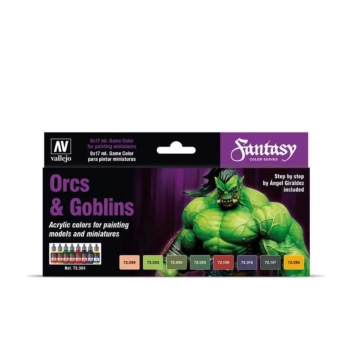 Set 8 pinturas para modelismo 304 Orcos y Goblins Fantasy Vallejo 17ml