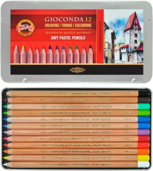 Koh-i-Noor Gioconda Metalen Case met 12 Zachte Pastelpotloden