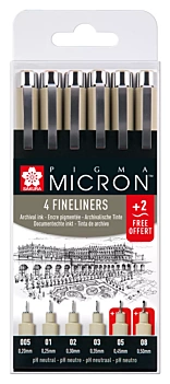 Set 4+2 rotuladores calibrados Sakura Pigma Micron