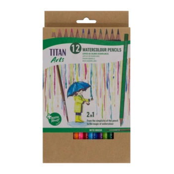 Set 12 lápices de colores acuarelables y pincel Titan