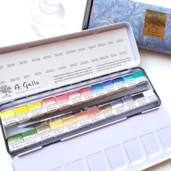 Caja metálica 24 medios godet acuarela Classic A. Gallo