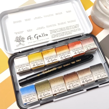 Caja metálica 12 medios godet acuarela Sinopia A. Gallo