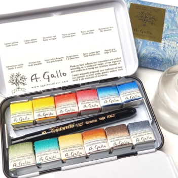 Caja metálica 12 medios godet acuarela Classic A. Gallo
