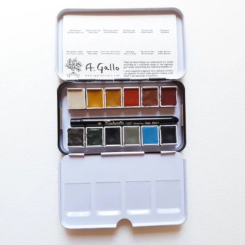 Caja metálica 12 medios godet acuarela Naturale A. Gallo