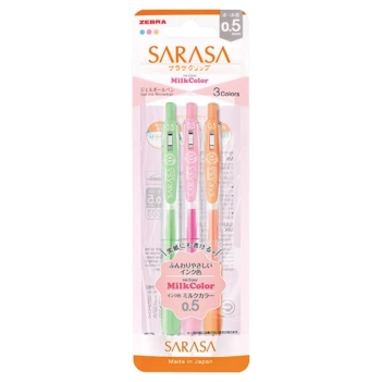 Set 3 bolígrafos de gel MilkColor Sarasa Clip Zebra 0.5mm