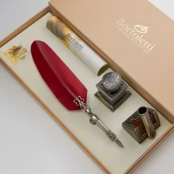 Set de escritura con pluma de oca roja Bortoletti