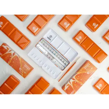 Caja metálica 15 medios godets Horadam y pincel Da Vinci Juicy Orange Schmincke