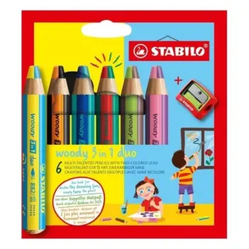 STABILO STABILO 3 in 1 Woody Bicolour Bleistifte und Bleistiftspitzer Set 6