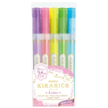 Set 5 rotuladores biselados glitter Kirarich Zebra 3,5mm